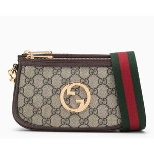 Gucci GG Supreme Monogram Textured  Calfskin Web Mini Blondie Crossbody Bag